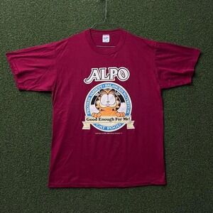 Vintage 1978 Garfield Alpo Dog Food Shirt‎ Velva Sheen Maroon XL Single Stitch